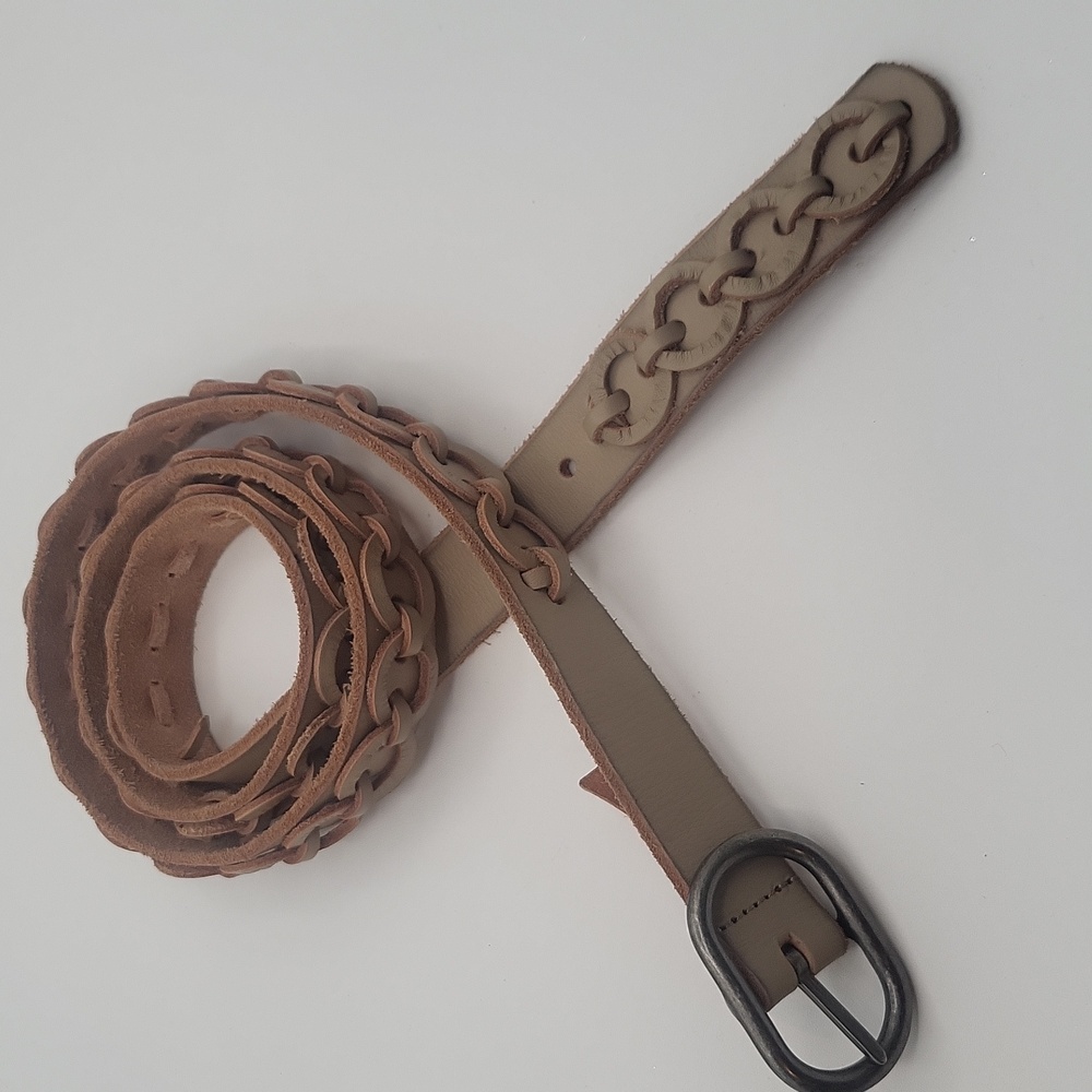 AMSTERDAM HERITAGE Light Brown/Taupe Leather Circle Design 1" Belt 25019 90cm